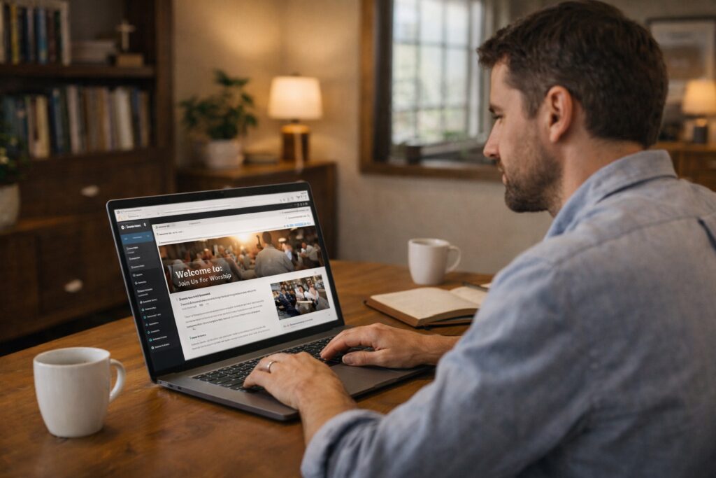 wordpress websites for churches laptop workspace