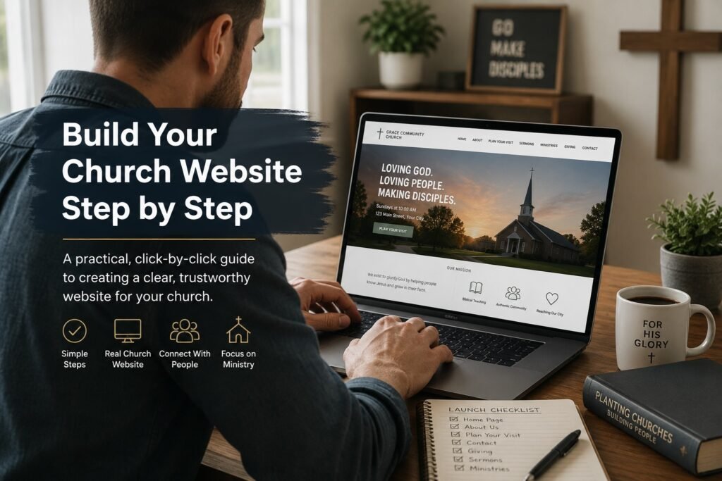 Church planter building a WordPress church website step by step