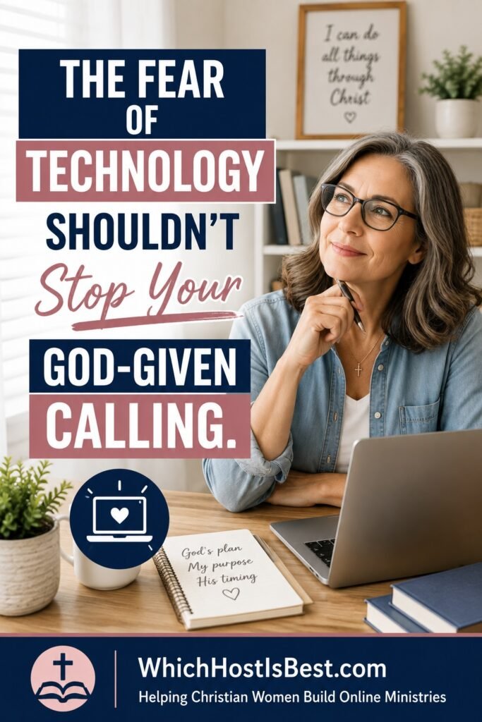 Christian woman confidently overcoming the fear of technology to start a Christian blog